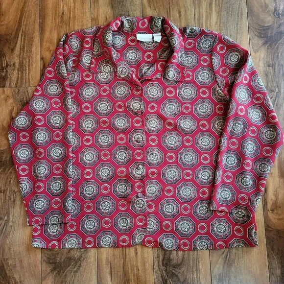 Christie & Jill Red Geometric Print Button Front Blouse Size 20 Top Retro Boho - Picture 2 of 15